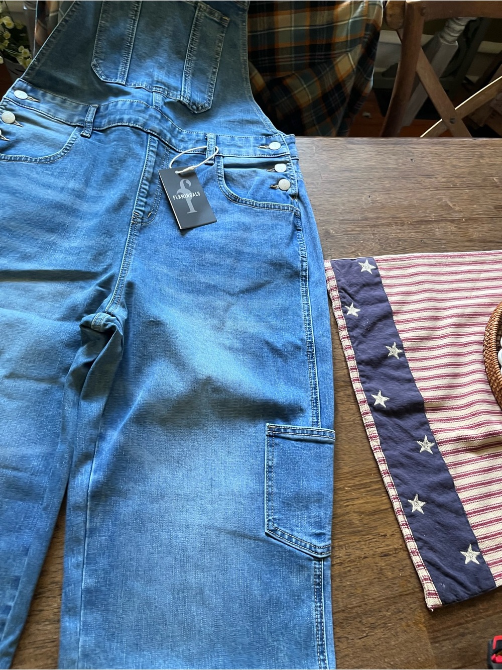 NWT Flamingals Wash Multi Pocket Mid Waist Straight Leg Overalls - Picture 3 of 7